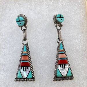 W&C Niiha Zuni signed Earrings w/ turquoise, abalone, etc.